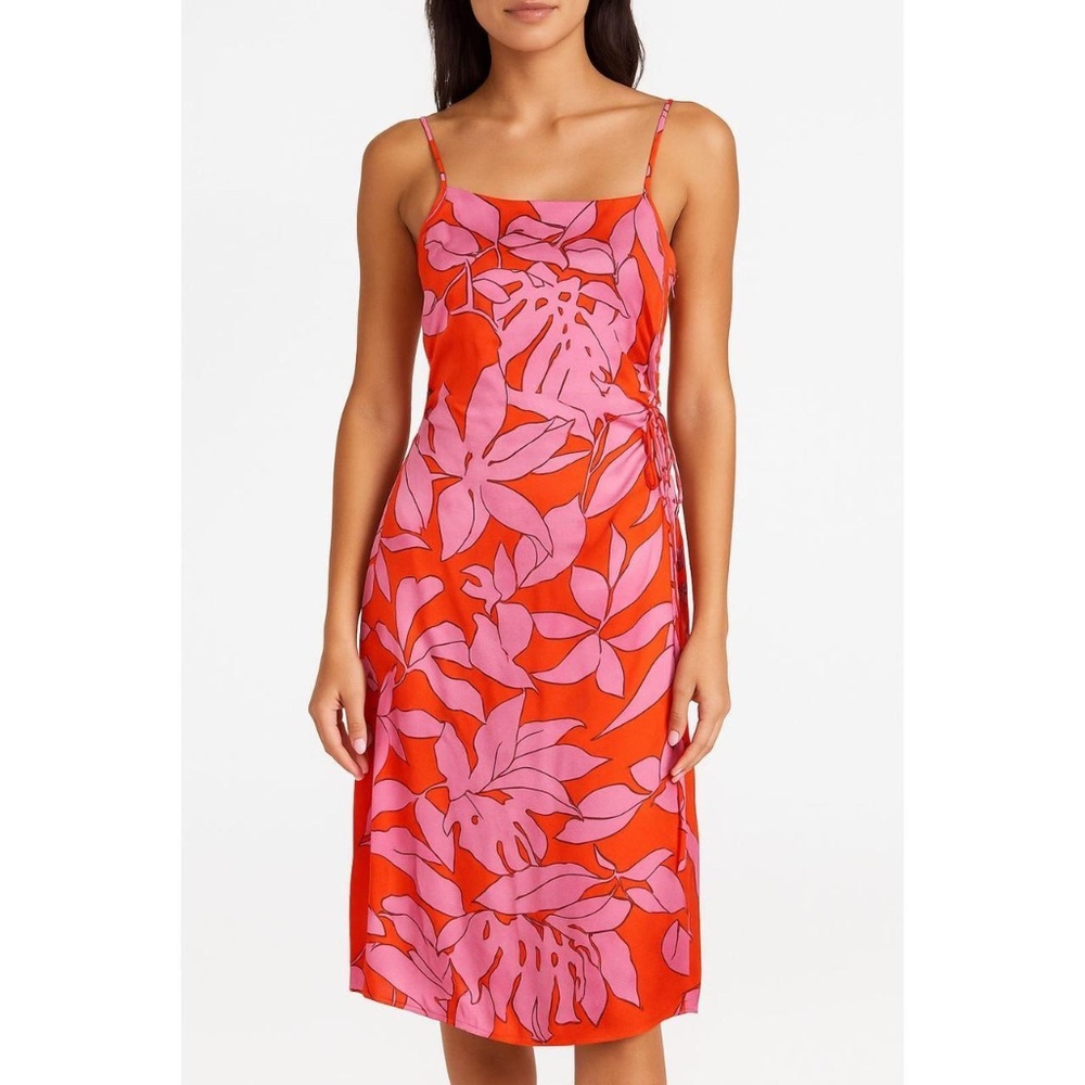 Christian LaCroix Women’s Satin Floral Midi Dress w/ Side Cut-outs. Size Small